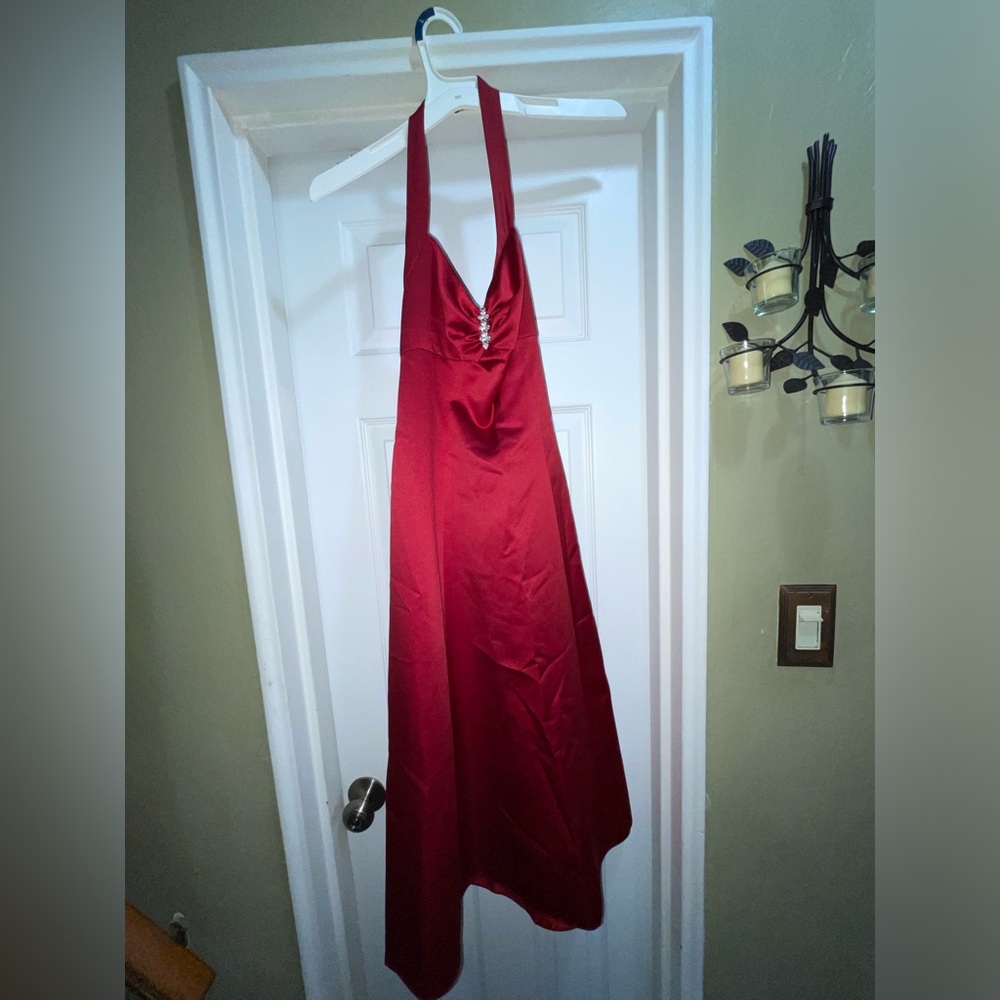 Davids Bridal Red Halter Midi Dress